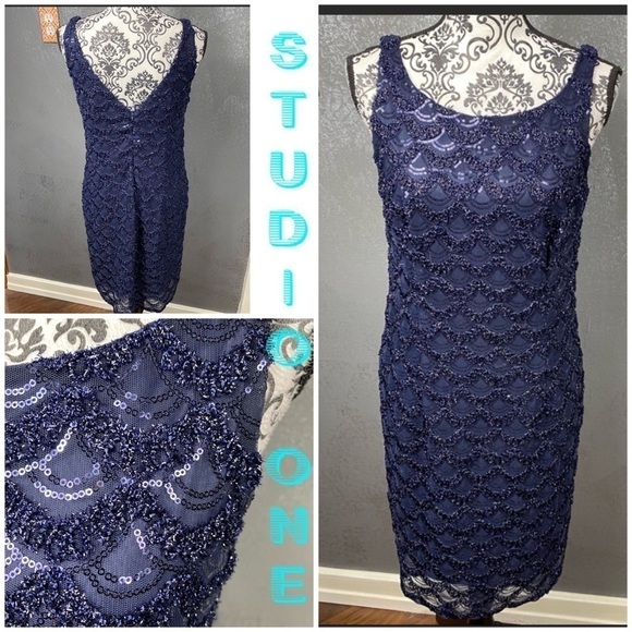 Studio 1 navy sleeveless all over sequin party dress. Occasion formal mini - Picture 3 of 13